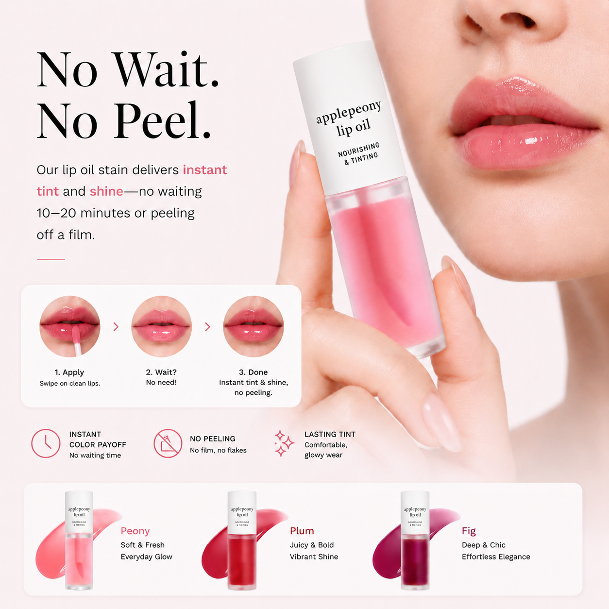 2-in-1 Hydrating Lip Oil Stain for Natural Tint & Glass-Like Shine