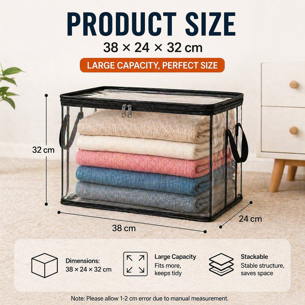 Large Clear storage Box with Hinged Lid -Heavy-Duty High Capacity Organizer