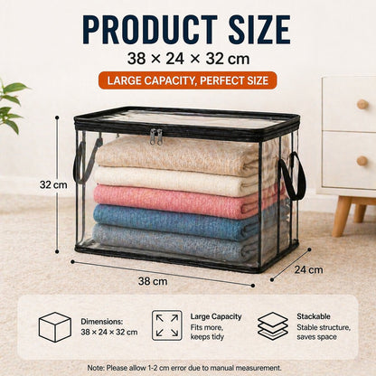 Large Clear storage Box with Hinged Lid -Heavy-Duty High Capacity Organizer