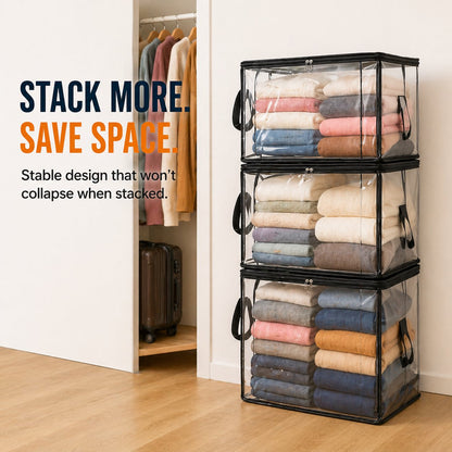 Large Clear storage Box with Hinged Lid -Heavy-Duty High Capacity Organizer