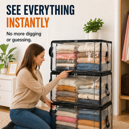 Large Clear storage Box with Hinged Lid -Heavy-Duty High Capacity Organizer