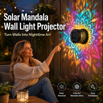 Solar Mandala Wall Light | Outdoor Garden Fence Projector Lamp