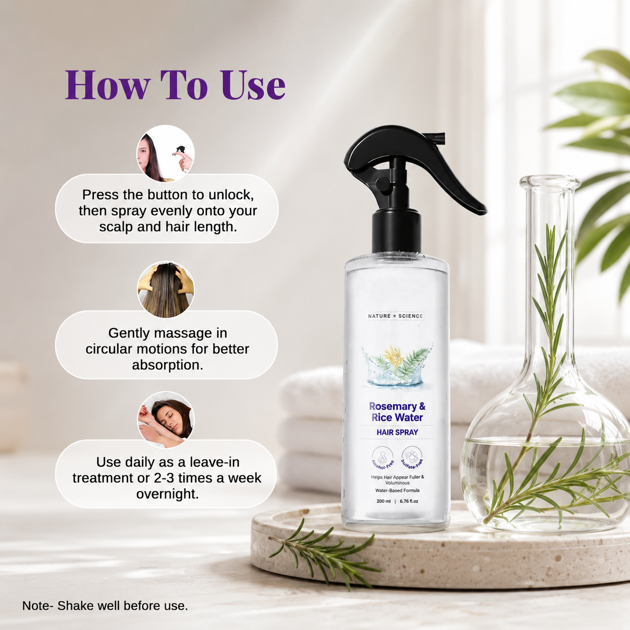 Rosemary Rice Water Hair Mist for Soft Smooth Non Greasy Hair