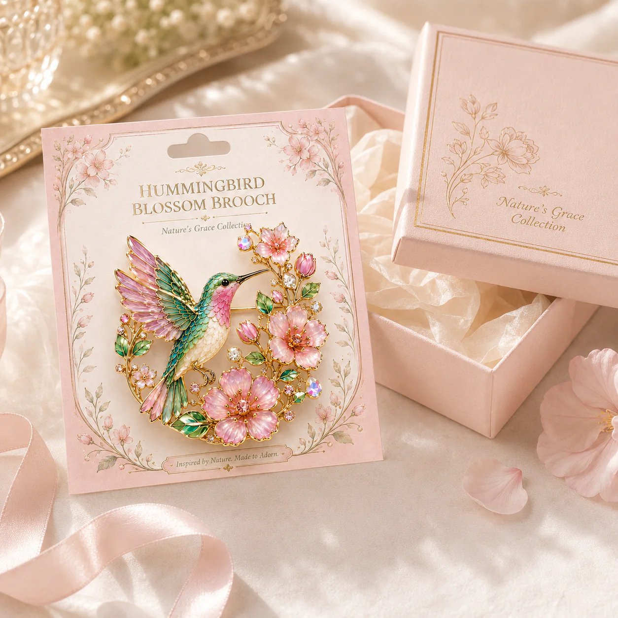 🌸Limited Edition 2026 Hummingbird Blossom Brooch ,Elegant Floral Bird Pin Jewelry Gift for Women