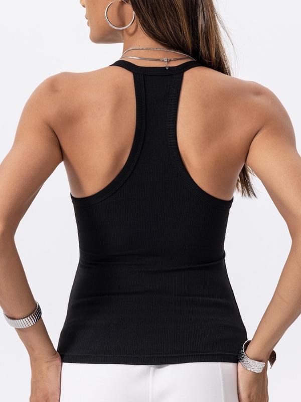 Neck Cotton Tank Tops with Built-in Shelf Bra