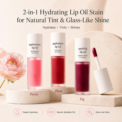 2-in-1 Hydrating Lip Oil Stain for Natural Tint & Glass-Like Shine