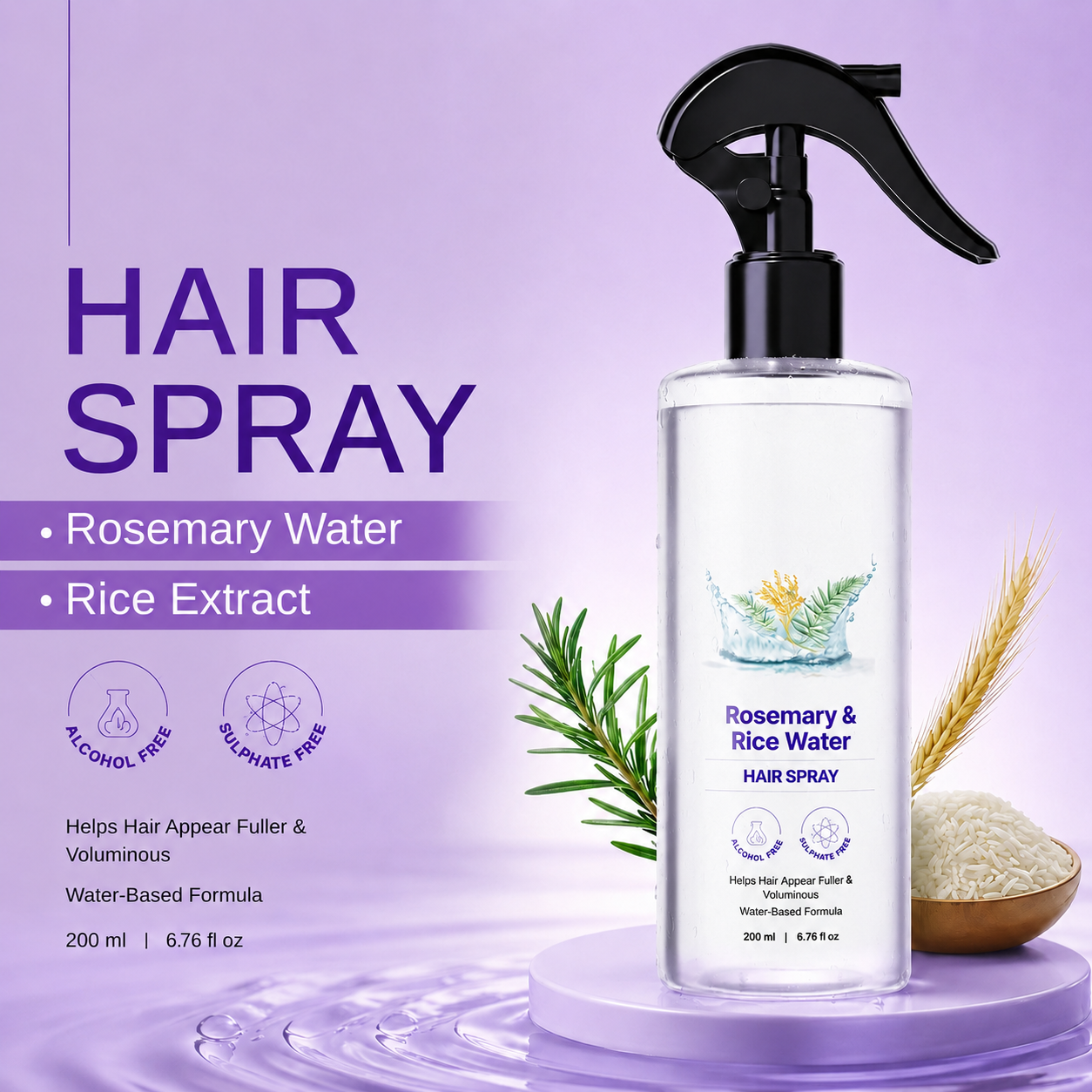 Rosemary Rice Water Hair Mist for Soft Smooth Non Greasy Hair